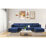 U-Shaped Convertible Sectional Sofa w/Chaise Longue & Movable Ottoman, Modern Upholstered Couch w/Metal Legs for Living Room