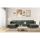U-Shaped Convertible Sectional Sofa w/Chaise Longue & Movable Ottoman, Modern Upholstered Couch w/Metal Legs for Living Room