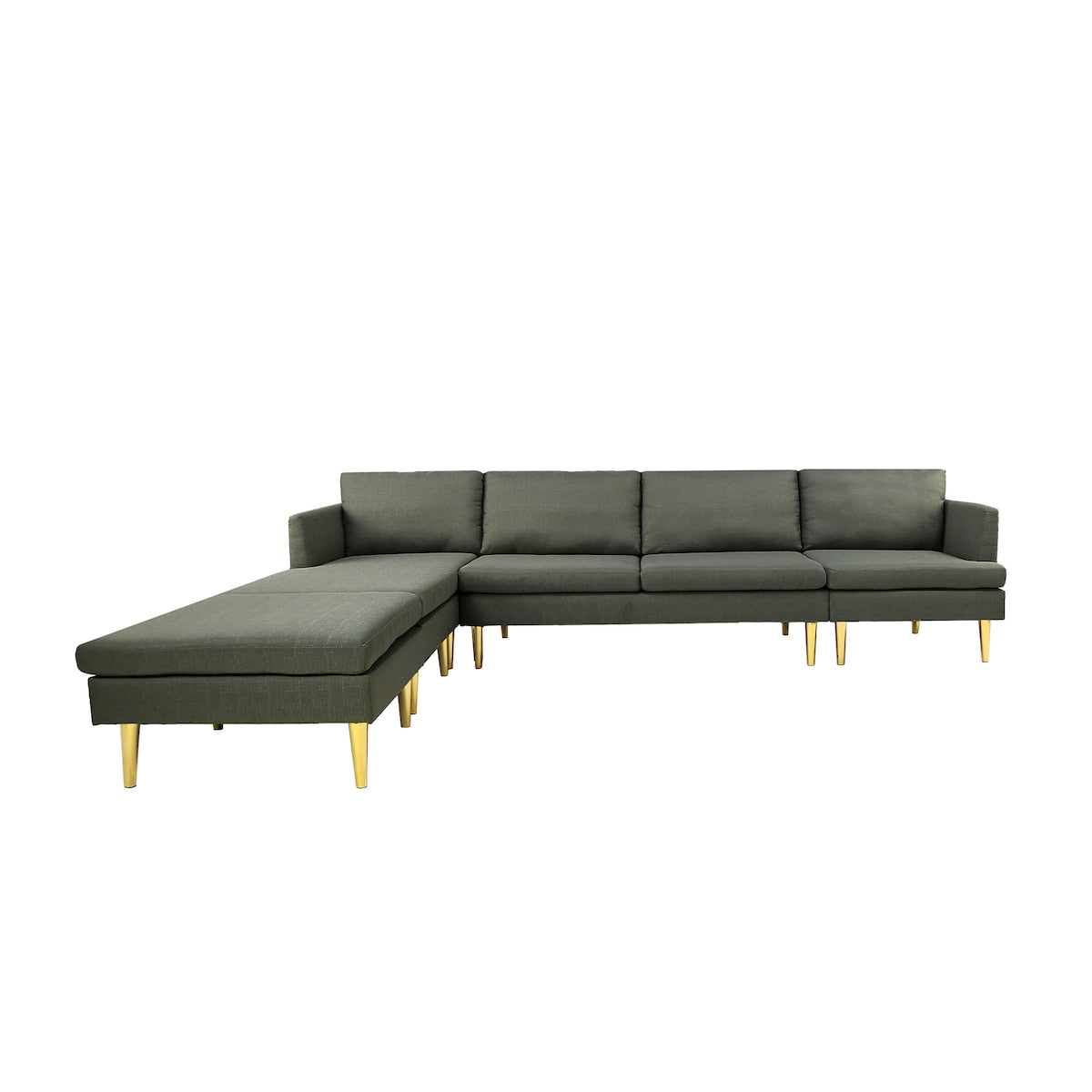 U-Shaped Convertible Sectional Sofa w/Chaise Longue & Movable Ottoman, Modern Upholstered Couch w/Metal Legs for Living Room