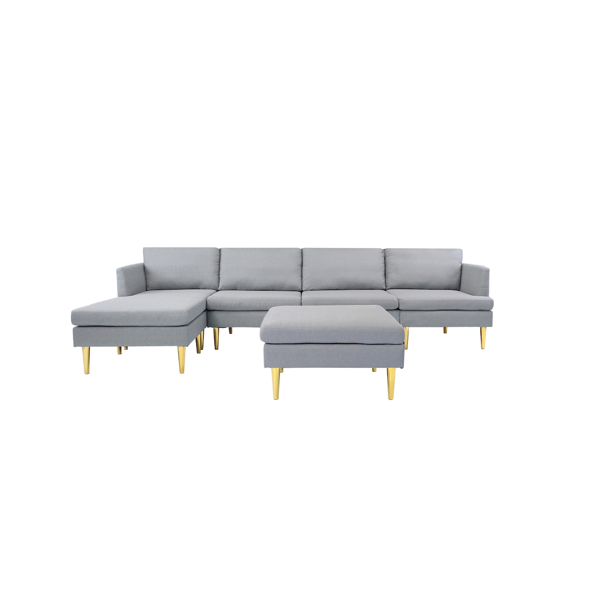 U-Shaped Convertible Sectional Sofa w/Chaise Longue & Movable Ottoman, Modern Upholstered Couch w/Metal Legs for Living Room