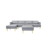 U-Shaped Convertible Sectional Sofa w/Chaise Longue & Movable Ottoman, Modern Upholstered Couch w/Metal Legs for Living Room