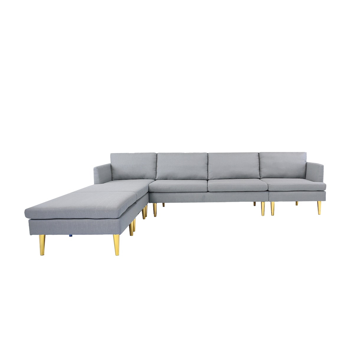 U-Shaped Convertible Sectional Sofa w/Chaise Longue & Movable Ottoman, Modern Upholstered Couch w/Metal Legs for Living Room