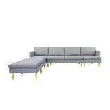 U-Shaped Convertible Sectional Sofa w/Chaise Longue & Movable Ottoman, Modern Upholstered Couch w/Metal Legs for Living Room