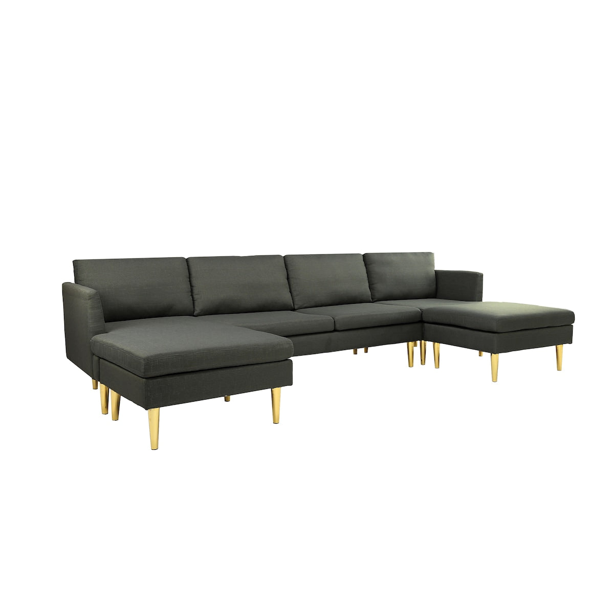 U-Shaped Convertible Sectional Sofa w/Chaise Longue & Movable Ottoman, Modern Upholstered Couch w/Metal Legs for Living Room
