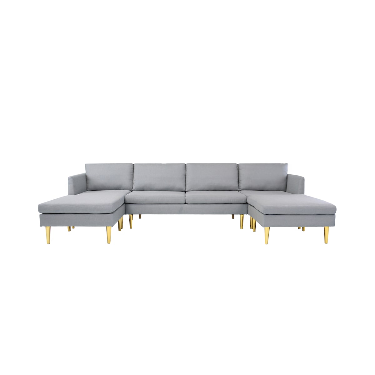 U-Shaped Convertible Sectional Sofa w/Chaise Longue & Movable Ottoman, Modern Upholstered Couch w/Metal Legs for Living Room