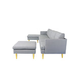 U-Shaped Convertible Sectional Sofa w/Chaise Longue & Movable Ottoman, Modern Upholstered Couch w/Metal Legs for Living Room