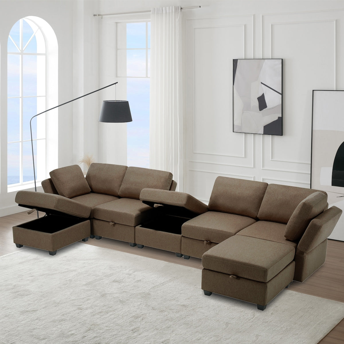 U Shaped Sectional Sofa Couch with Storage Ottoman Corner Couch