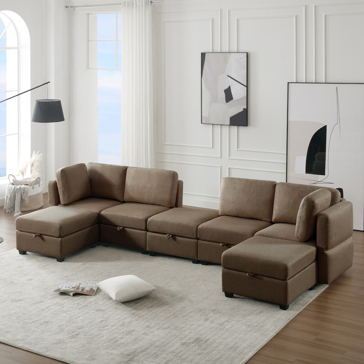 U Shaped Sectional Sofa Couch with Storage Ottoman Corner Couch