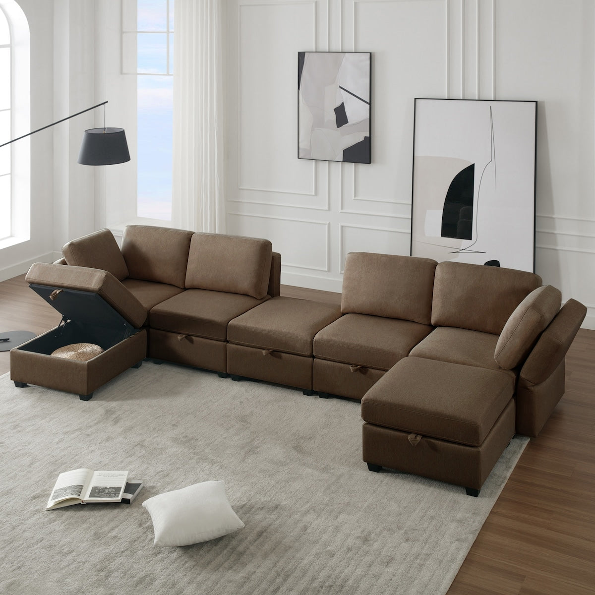 U Shaped Sectional Sofa Couch with Storage Ottoman Corner Couch