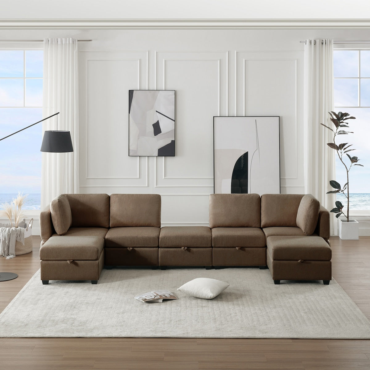 U Shaped Sectional Sofa Couch with Storage Ottoman Corner Couch