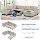 U Shaped Sectional Sofa with Storage Ottoman and 2 Throw Pillows