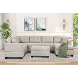 U Shaped Sectional Sofa with Storage Ottoman and 2 Throw Pillows