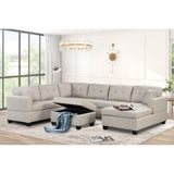 U Shaped Sectional Sofa with Storage Ottoman and 2 Throw Pillows