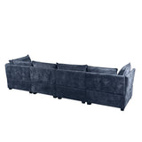 U-Shaped Sofa Linen Modular Sectional Couch Set with Convertible Ottoman Reversible Chaise, Blue