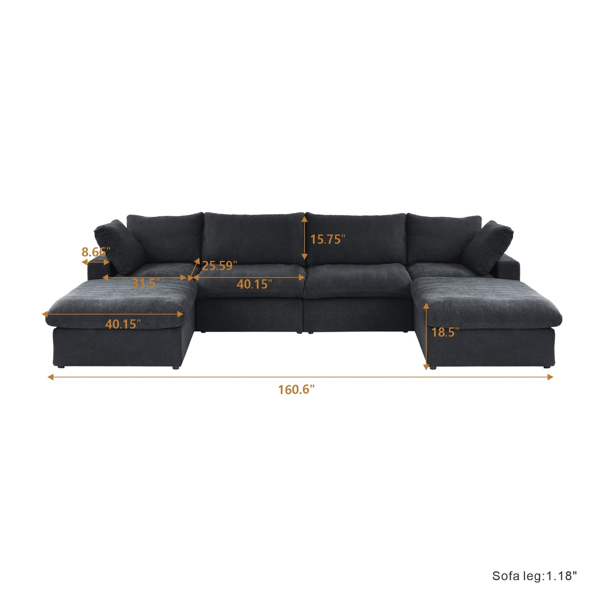 U-shape Linen Upholstered Sectional Sofa Multiple Cushions Modular Couch