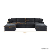 U-shape Linen Upholstered Sectional Sofa Multiple Cushions Modular Couch