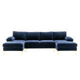 U-shape Sectional Sofa Chenille Upholstered 4 Seater Sofa Chaise Lounge Couch