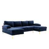 U-shape Sectional Sofa Chenille Upholstered 4 Seater Sofa Chaise Lounge Couch