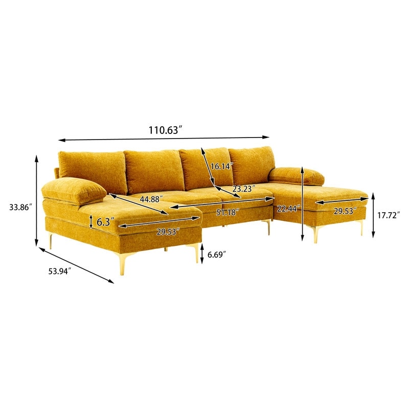 U-shape Sectional Sofa Chenille Upholstered 4 Seater Sofa Chaise Lounge Couch