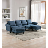 U-shaped Sectional Sofa Polyester Chaise Accent Sofa, Living Room Sofa with Ottoman