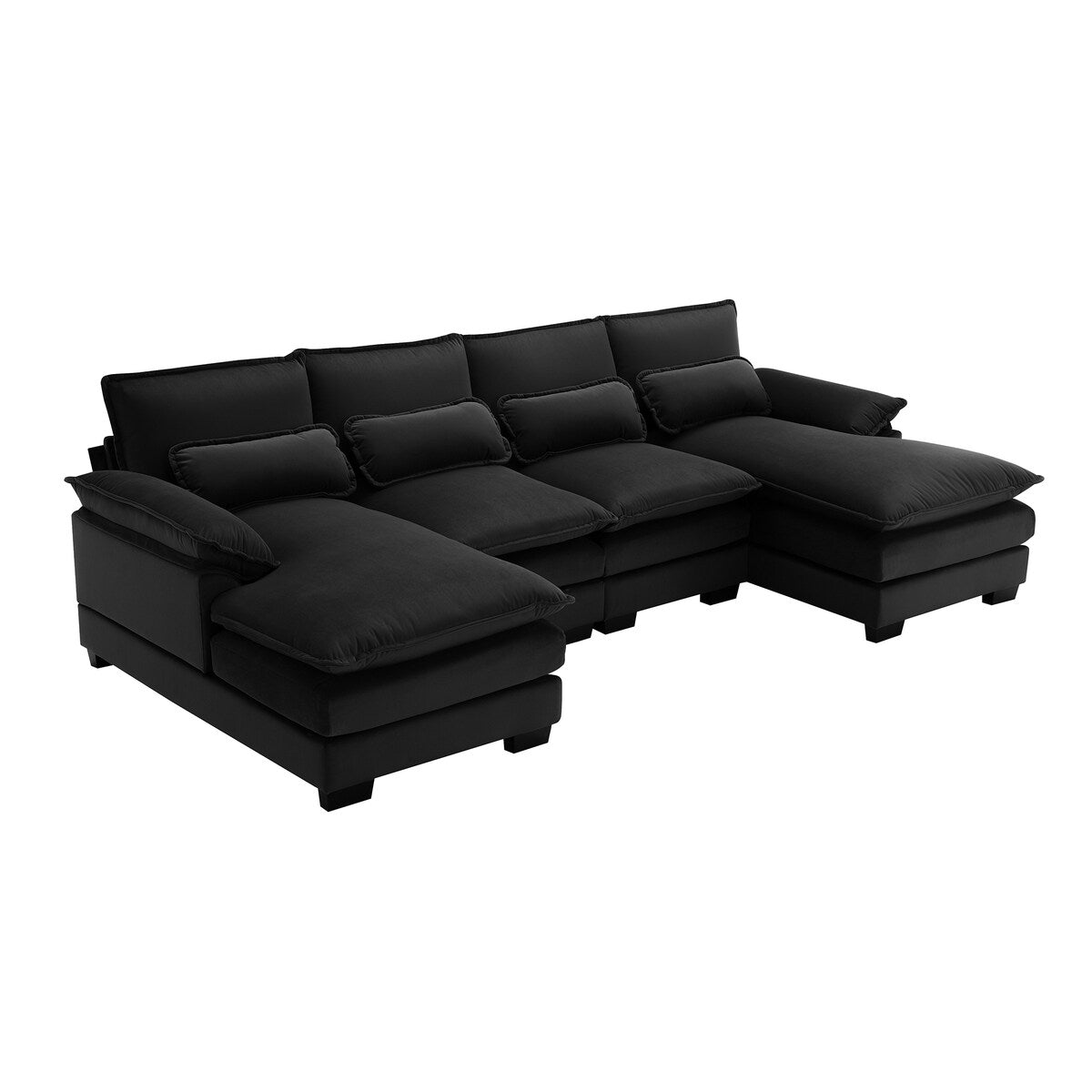 U-shaped Sectional Sofa with Chaise Lounge, Upholstered Furniture Sleeper Sofa Couch,Black