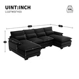 U-shaped Sectional Sofa with Chaise Lounge, Upholstered Furniture Sleeper Sofa Couch,Black