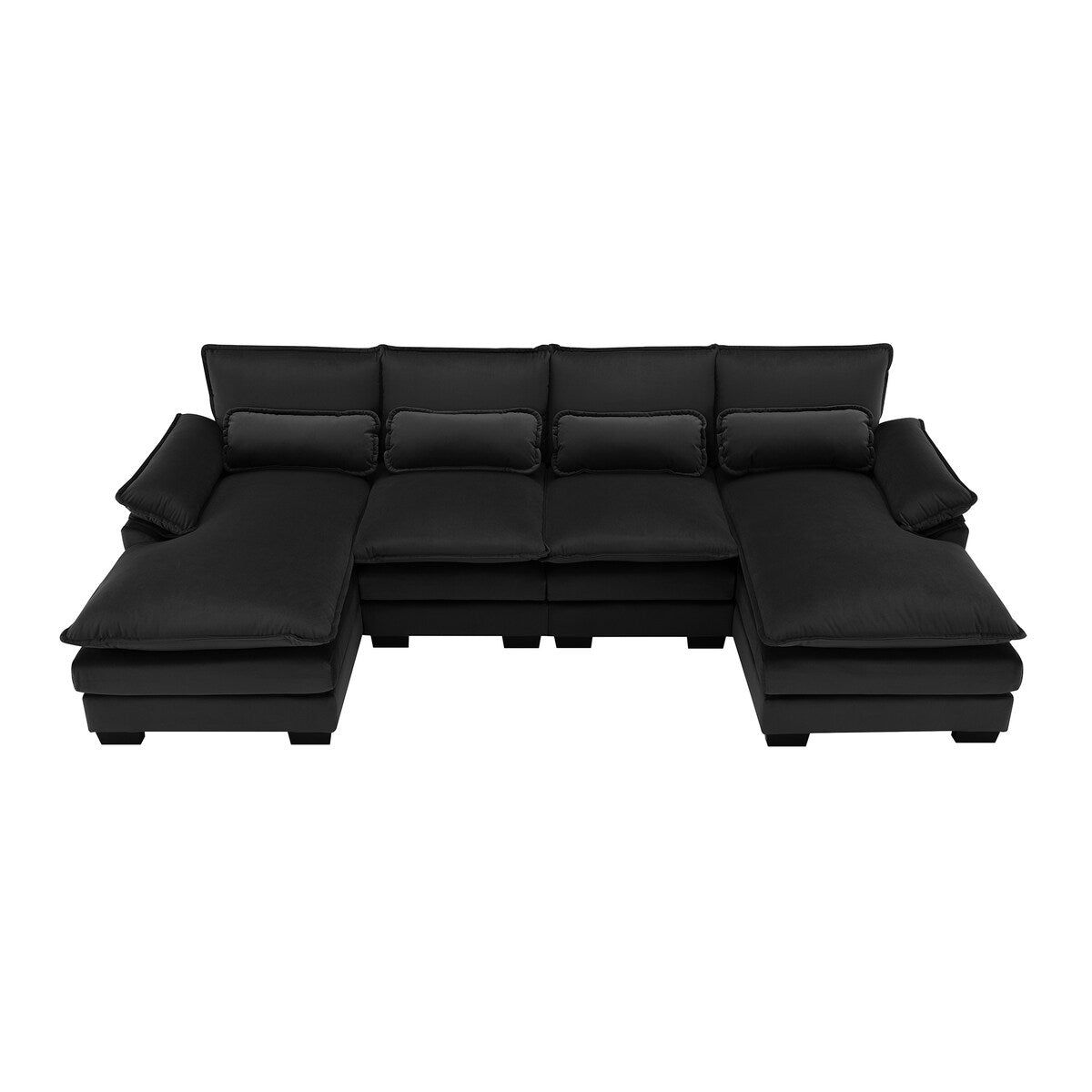 U-shaped Sectional Sofa with Chaise Lounge, Upholstered Furniture Sleeper Sofa Couch,Black