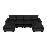 U-shaped Sectional Sofa with Chaise Lounge, Upholstered Furniture Sleeper Sofa Couch,Black