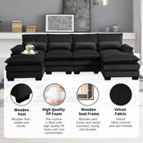 U-shaped Sectional Sofa with Chaise Lounge, Upholstered Furniture Sleeper Sofa Couch,Black