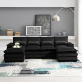 U-shaped Sectional Sofa with Chaise Lounge, Upholstered Furniture Sleeper Sofa Couch,Black