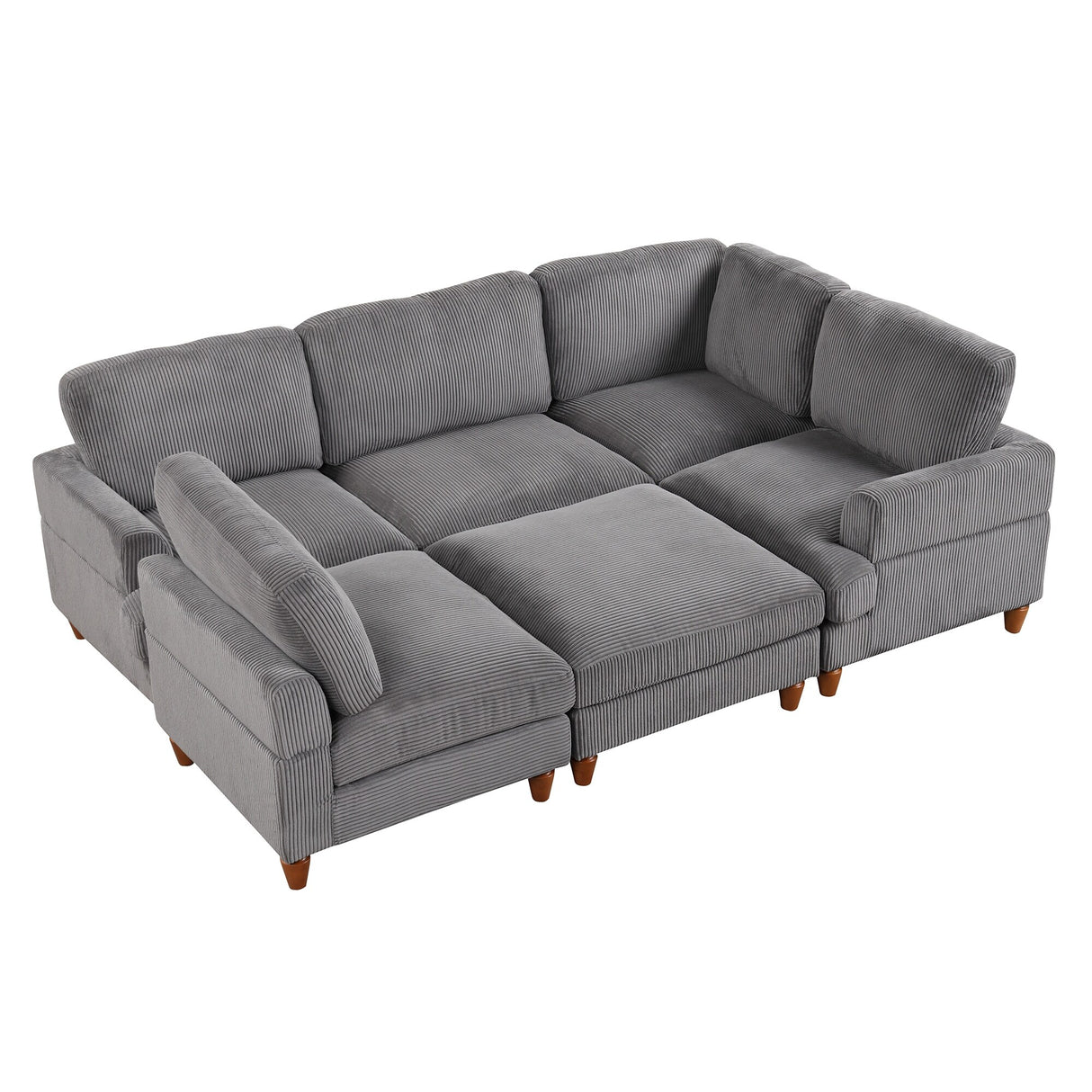 U-shaped Sectional Sofa with Removable Cushions and Sofa Covers, Corduroy Fabric Couch with Ottoman for Living Room