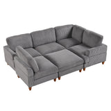 U-shaped Sectional Sofa with Removable Cushions and Sofa Covers, Corduroy Fabric Couch with Ottoman for Living Room