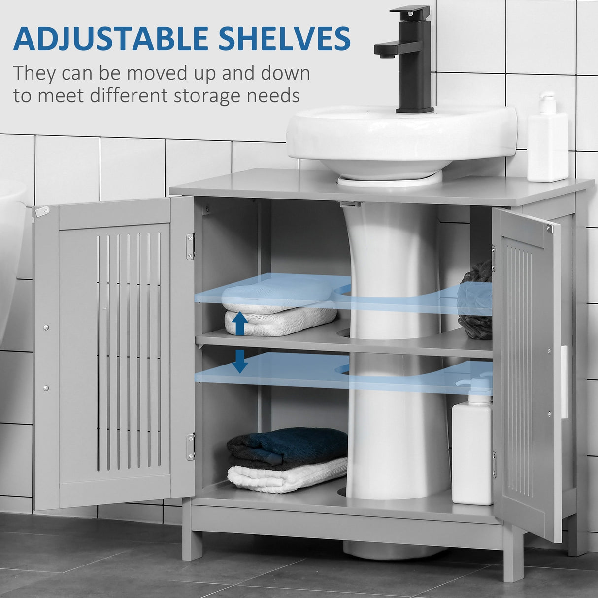 U-shaped design bathroom vanity with adjustable shelf