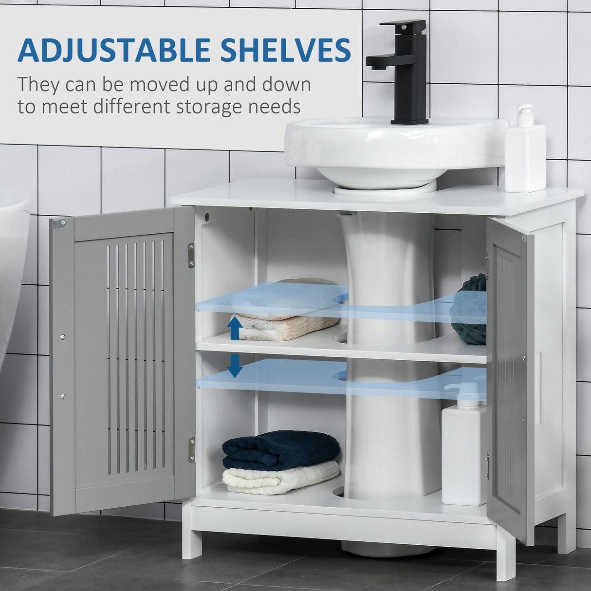 U-shaped design bathroom vanity with adjustable shelf