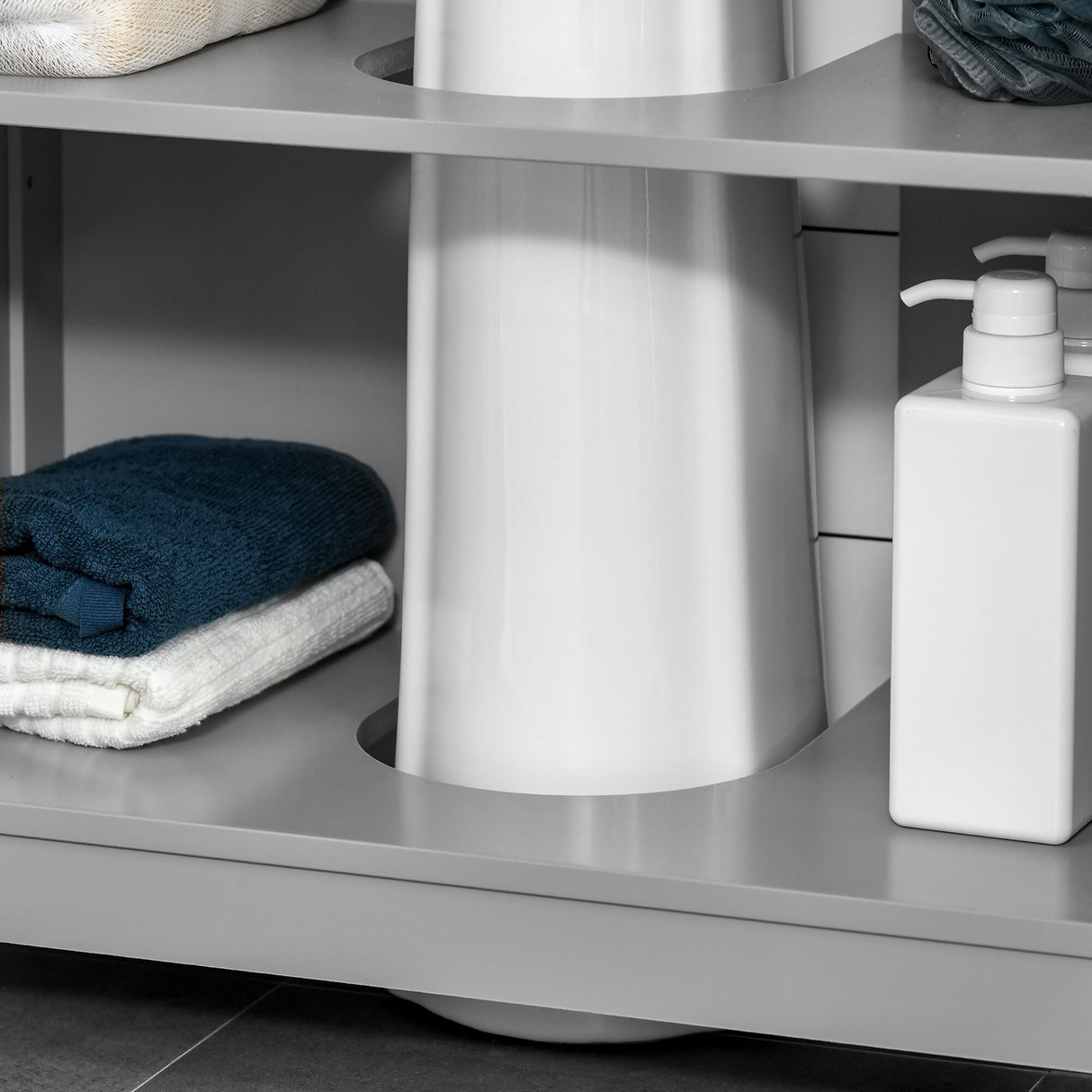 U-shaped design bathroom vanity with adjustable shelf