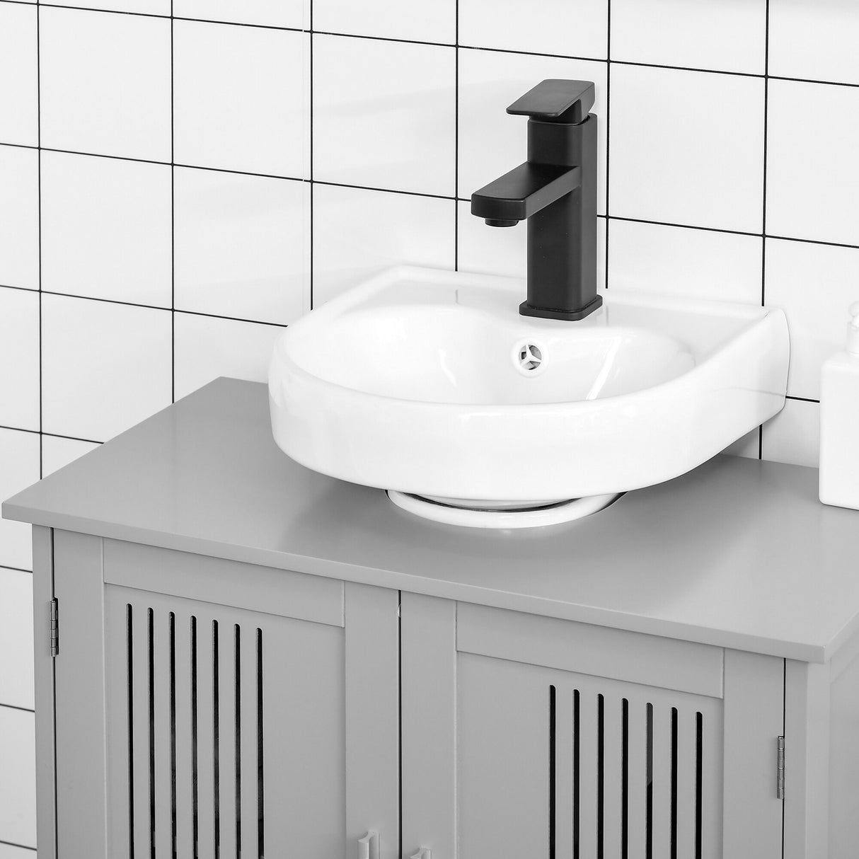 U-shaped design bathroom vanity with adjustable shelf