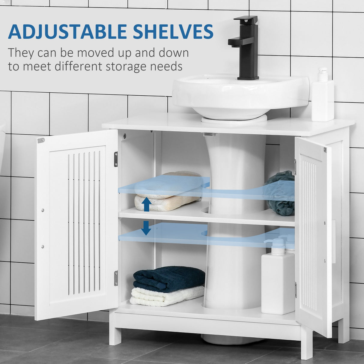 U-shaped design bathroom vanity with adjustable shelf