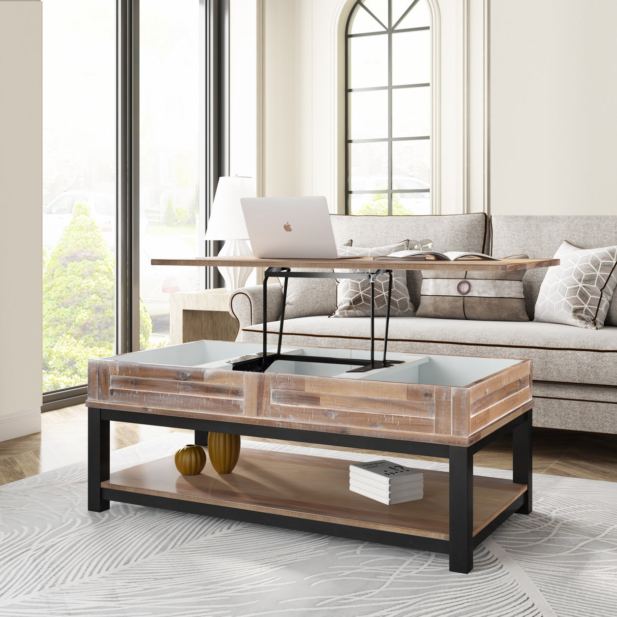 Lift Top Coffee Table with Inner Storage Space and Shelf