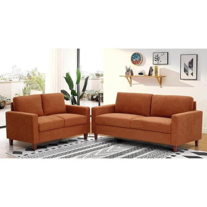 US Pride Furniture Miles 2 Piece Sofa and Loveseat Sets with Reversible Back Pillows Mid Century Modern Sofa