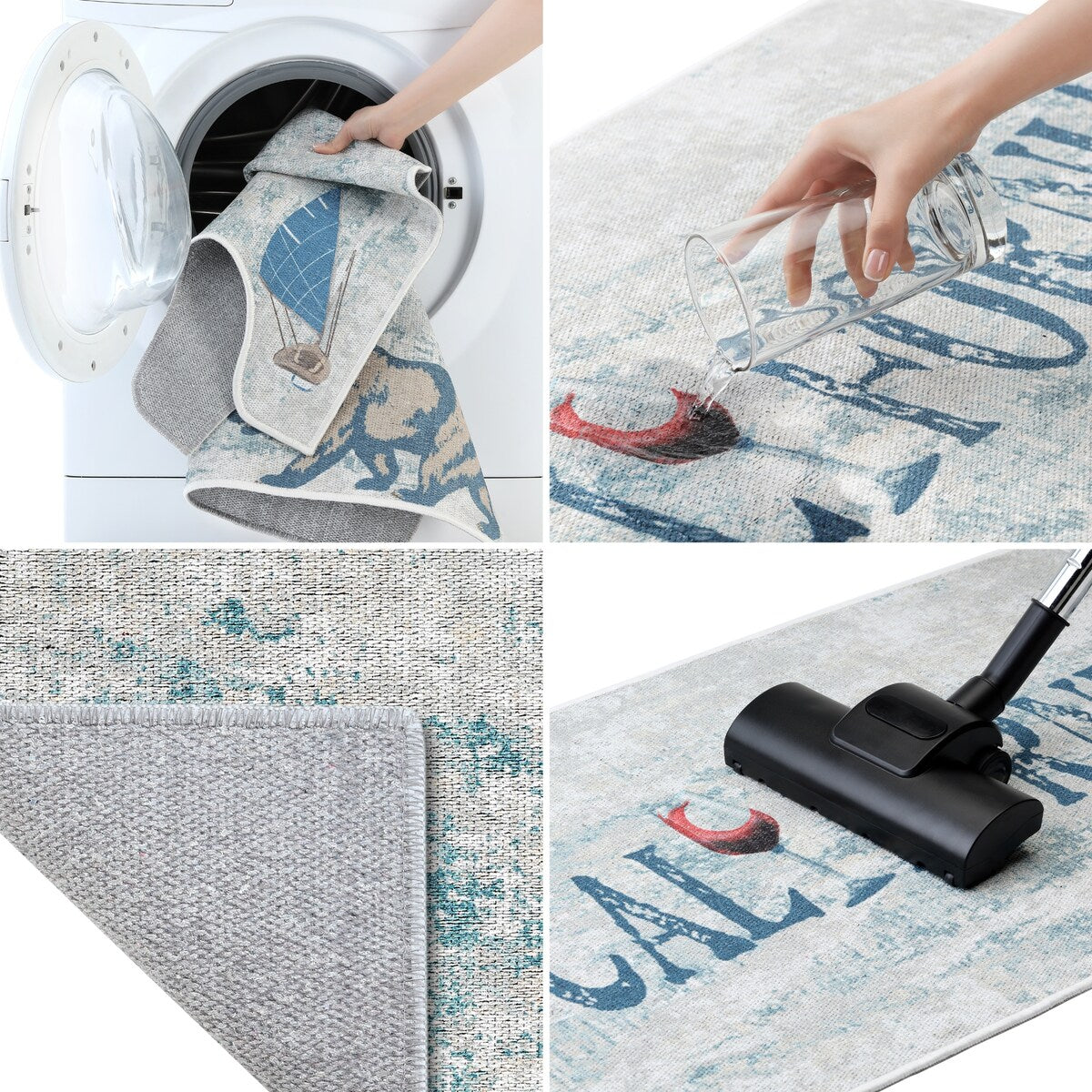 US States Design Non Skid Washable Kitchen Runner Rugs Set of 2 - Set of 44 x 24 and 31.5 x 20 Inches Low Pile Floor Mats