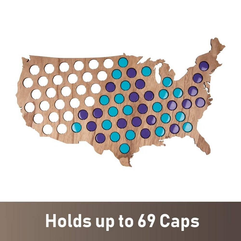 USA Beer Cap Map Hold 69 Bottle Cap, Beer Cap for Wall Decor, 22.7 x 15.6 x 0.3" - 22.7 x 15.6 x 0.3"