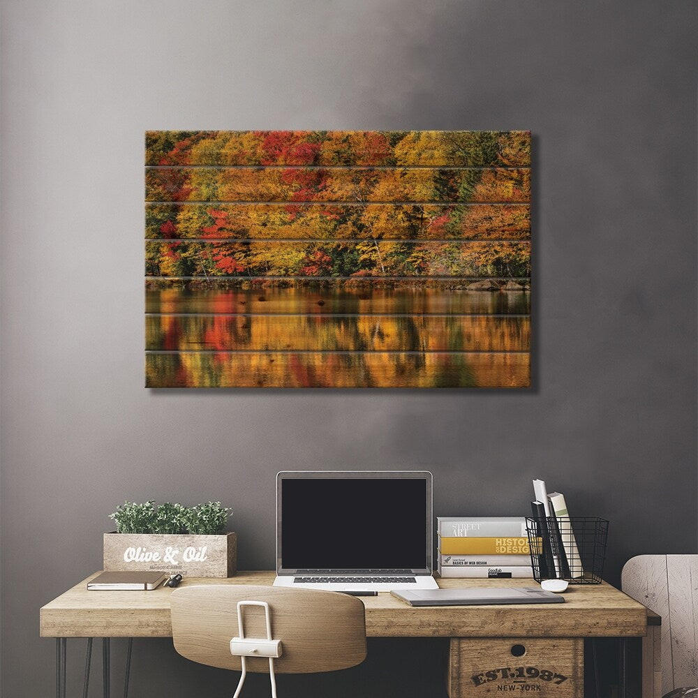 USA, New Hampshire, White Mountains, Reflections on Russell Pond Print On Wood by Ann Collins - Multi-Color