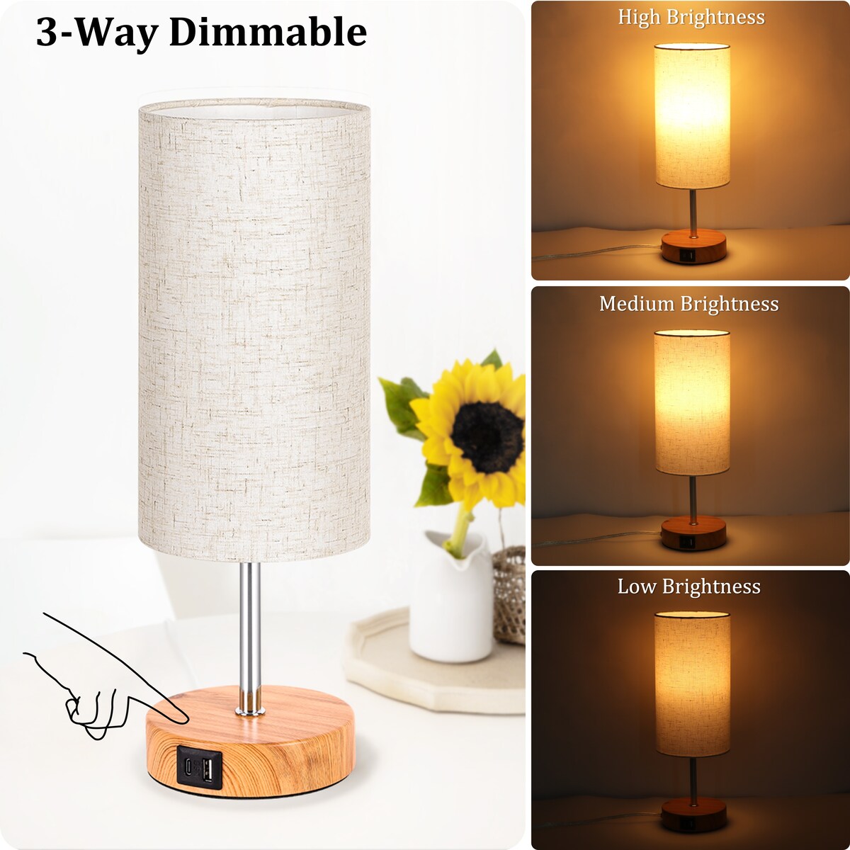 USB Table Lamp, Touch Control - 5.4*5.4*15.6