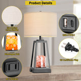 USB Touch Farmhouse Table Lamp with salt lamp, 3 Way Dimmable Bedside Lamps, Included 2 Bulbs - 24.4'' H X 13'' W X 13'' D