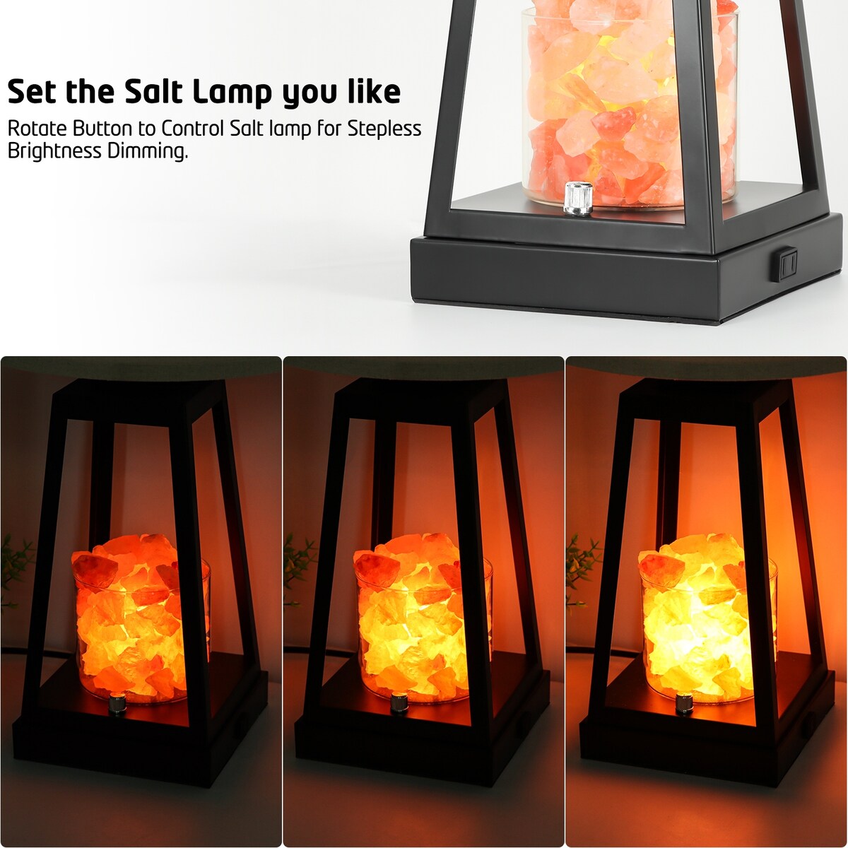 USB Touch Farmhouse Table Lamp with salt lamp, 3 Way Dimmable Bedside Lamps, Included 2 Bulbs - 24.4'' H X 13'' W X 13'' D