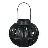 UTC16515: Wood Round Bellied Lantern with Top Handle and Candle Glass Holder LG Painted Finish Black