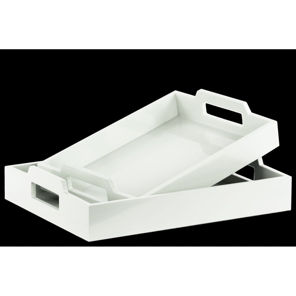 UTC32347: Wood Rectangular Serving Tray with Cutout Handles Set of Two Coated Finish White