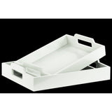 UTC32347: Wood Rectangular Serving Tray with Cutout Handles Set of Two Coated Finish White