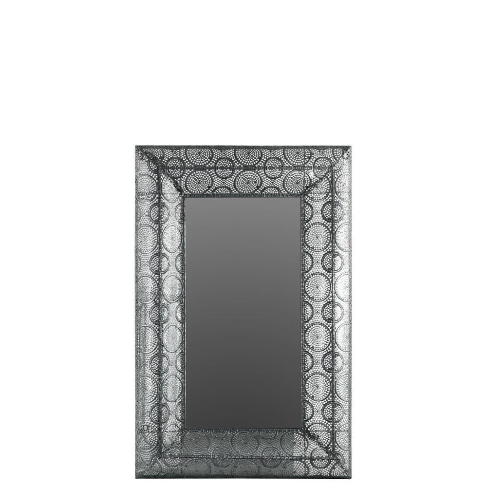 UTC40798: Metal Rectangular Wall Mirror with Pierced Metal Frame Electroplated Finish Silver