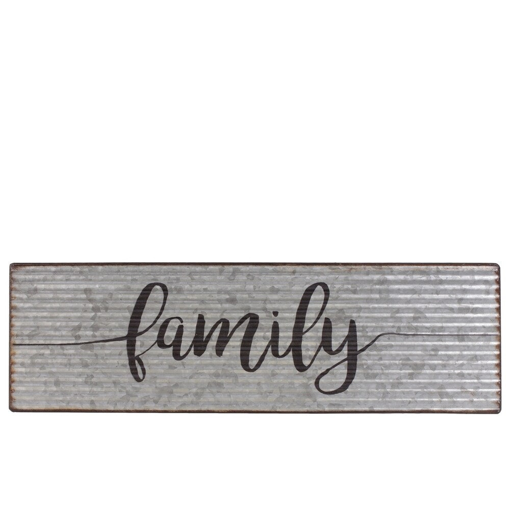 UTC41219: Metal Rectangular Wall Art with Black Alphabet "FAMILY" Printing Galvanized Finish Gray